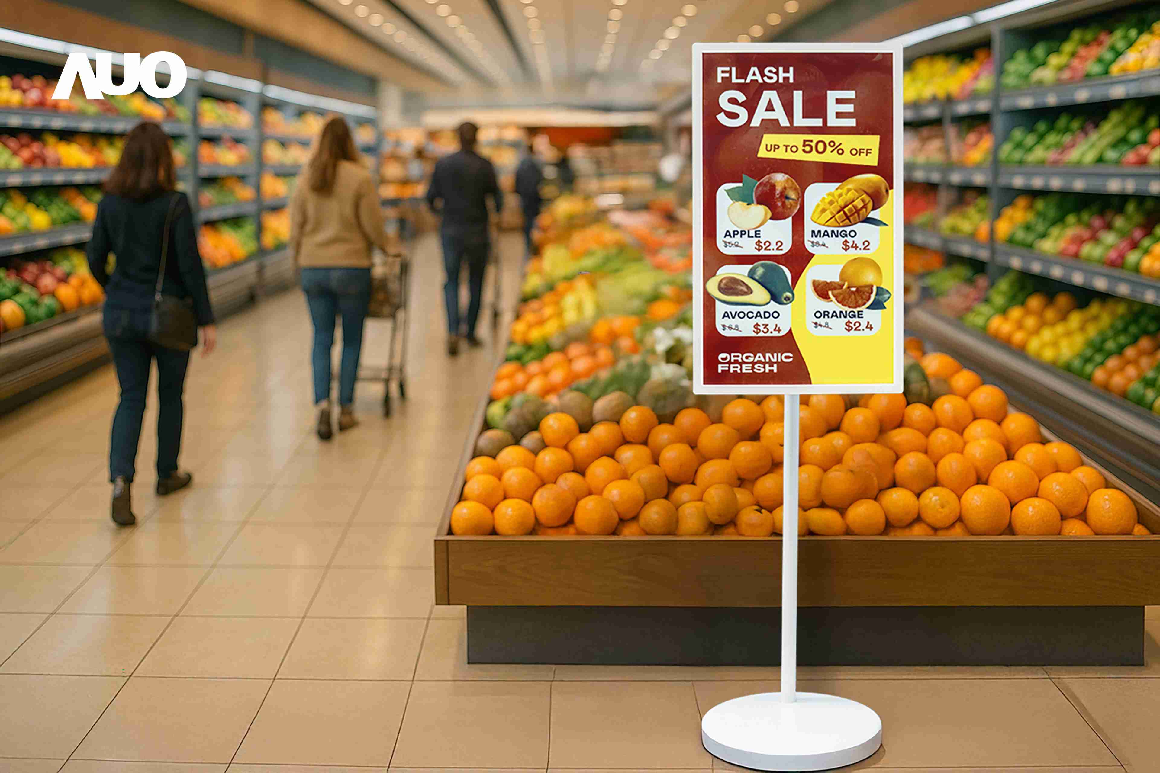 达擎首亮相低功耗、、全彩的〝aecoPost电子纸解决方案〞，，，，仅在更新画面时需要微量的电力驱动，，无需布建电线的便捷设计，，使其可灵活应用、、、、随意置放，，，，并可透过云端或行动装置app，，轻松管理及排程广告内容，，，，晋升店头营销利器。。。